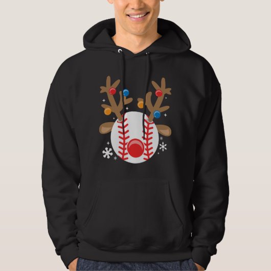 Honkbal Rendier Grappig Schattige Jongen Kerstmis Hoodie (Voorkant)