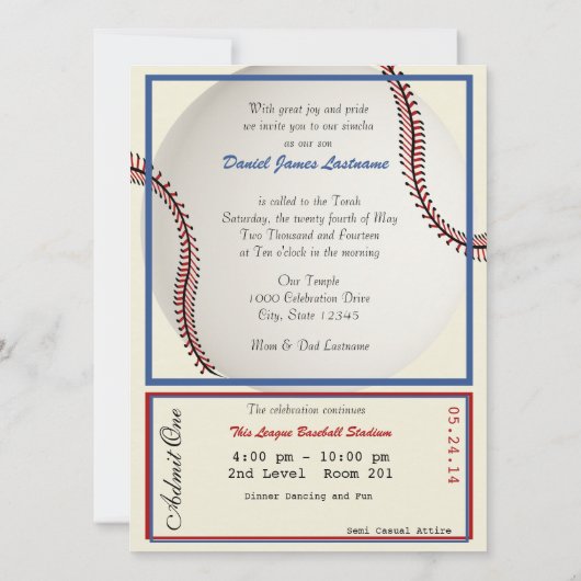 Honkbal Retro 5.5 x 7.5 Bar Mitswa Kaart (Achterkant)