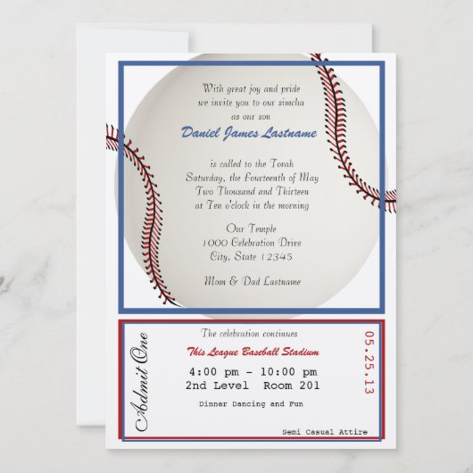 Honkbal Retro 5.5 x 7.5 Bar Mitswa Kaart (Achterkant)