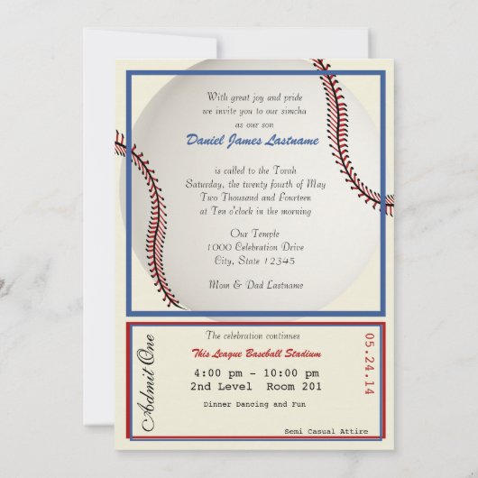 Honkbal Retro 5 x 7 Bar Mitswa Kaart (Achterkant)