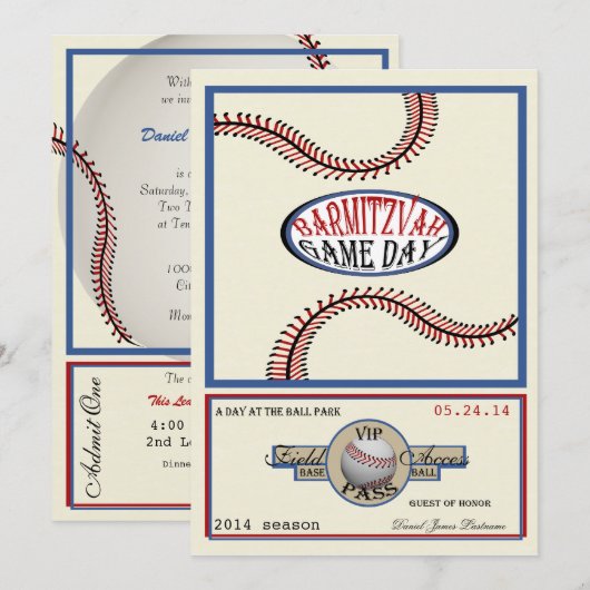 Honkbal Retro 5 x 7 Bar Mitswa Kaart (Voorkant / Achterkant)