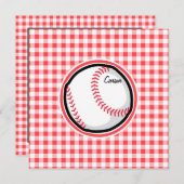 Honkbal; Rode en Witte Gingham Kaart (Voorkant / Achterkant)