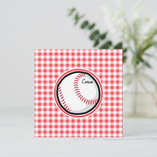 Honkbal; Rode en Witte Gingham Kaart (Staand voorkant)