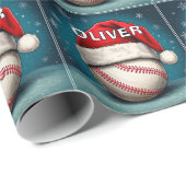 Honkbal Rode Kerstman Hoed Naam Kerstmis Cadeaupapier (Rol Hoek)