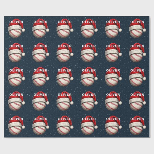 Honkbal Rode Kerstman Hoed Naam Kerstmis Cadeaupapier (Vlak)