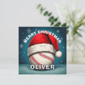 Honkbal Rode Kerstman Hoed Naam Kerstmis Feestdagenkaart (Staand voorkant)