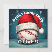 Honkbal Rode Kerstman Hoed Naam Kerstmis Feestdagenkaart (Voorkant)