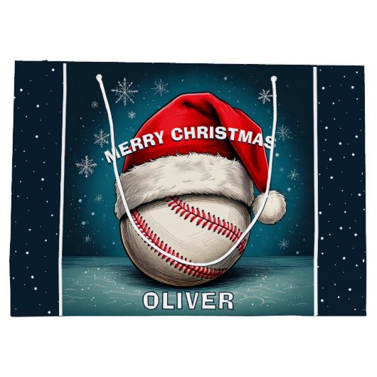 Honkbal Rode Kerstman Hoed Naam Kerstmis Groot Cadeauzakje (Achterkant)