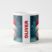 Honkbal Rode Kerstman Hoed Naam Kerstmis Grote Koffiekop (Voorkant)