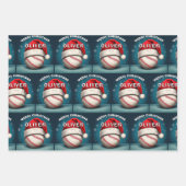 Honkbal Rode Kerstman Hoed Naam Kerstmis Inpakpapier Vel (Voorkant 3)