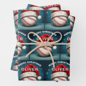 Honkbal Rode Kerstman Hoed Naam Kerstmis Inpakpapier Vel (In situ)