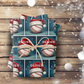 Honkbal Rode Kerstman Hoed Naam Kerstmis Inpakpapier Vel