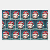 Honkbal Rode Kerstman Hoed Naam Kerstmis Inpakpapier Vel (Voorkant 3)