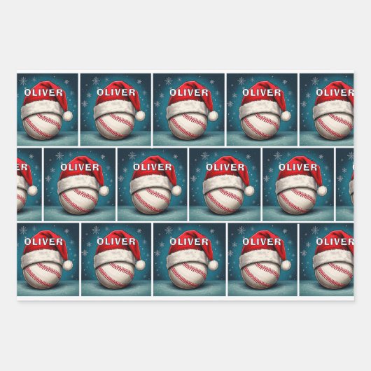 Honkbal Rode Kerstman Hoed Naam Kerstmis Inpakpapier Vel (Voorkant 2)