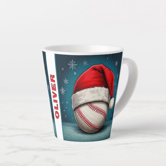 Honkbal Rode Kerstman Hoed Naam Kerstmis Latte Mok (Rechterhoek)