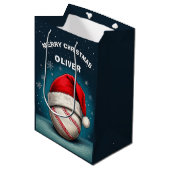 Honkbal Rode Kerstman Hoed Naam Kerstmis Medium Cadeauzakje (Voorkant Gekanteld)