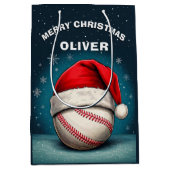 Honkbal Rode Kerstman Hoed Naam Kerstmis Medium Cadeauzakje (Voorkant)