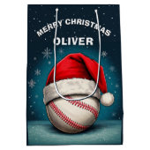 Honkbal Rode Kerstman Hoed Naam Kerstmis Medium Cadeauzakje (Achterkant)