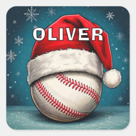 Honkbal Rode Kerstman Hoed Naam Kerstmis Vierkante Sticker