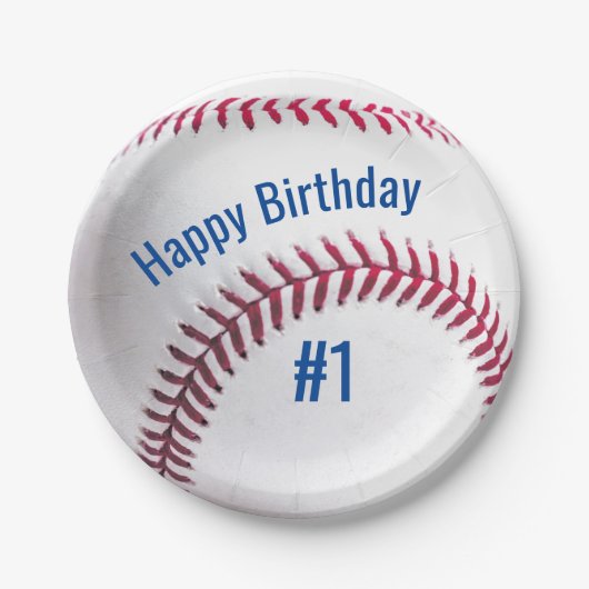 Honkbal Rood Wit en Blauw met Naam en Leeftijd Papieren Bordje (Voorkant)