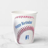 Honkbal Rood Wit en Blauw Naam en Leeftijdsfeestje Papieren Bekers (Achterkant)