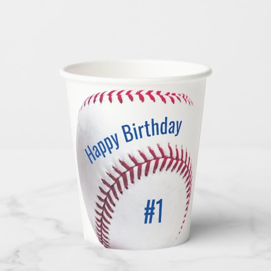 Honkbal Rood Wit en Blauw Naam en Leeftijdsfeestje Papieren Bekers (Achterkant)