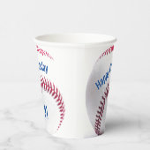 Honkbal Rood Wit en Blauw Naam en Leeftijdsfeestje Papieren Bekers (Rechts)