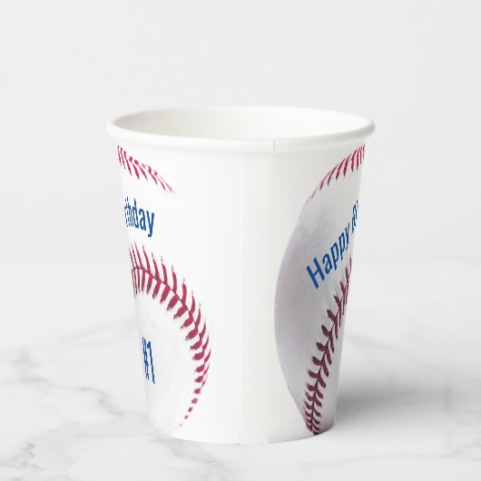 Honkbal Rood Wit en Blauw Naam en Leeftijdsfeestje Papieren Bekers (Rechts)