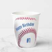 Honkbal Rood Wit en Blauw Naam en Leeftijdsfeestje Papieren Bekers (Voorkant)