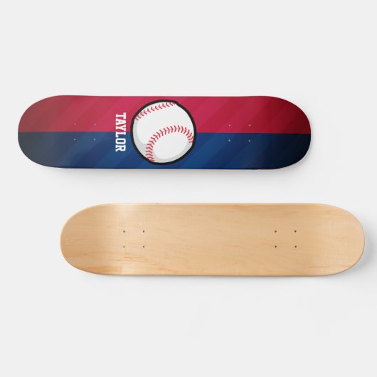 Honkbal; rood, wit en blauw persoonlijk skateboard (Horizontaal)