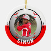 Honkbal Rood Wit Teamkleuren Keramisch Ornament (Voorkant)