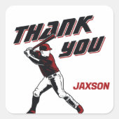 Honkbal rood zwart verjaardagsfeestje dank u vierkante sticker (Voorkant)