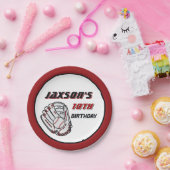 Honkbal rood zwart verjaardagsfeestje elke leeftij papieren bordje (Feest)