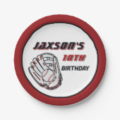 Honkbal rood zwart verjaardagsfeestje elke leeftij papieren bordje (Voorkant)