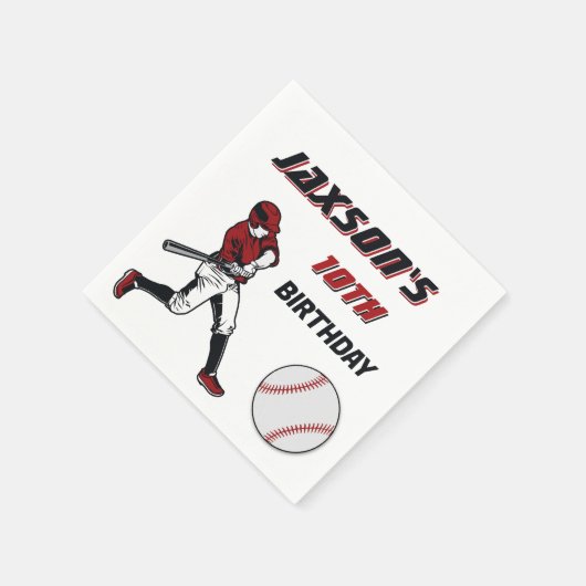 Honkbal rood zwart verjaardagsfeestje elke leeftij servet (Hoek)