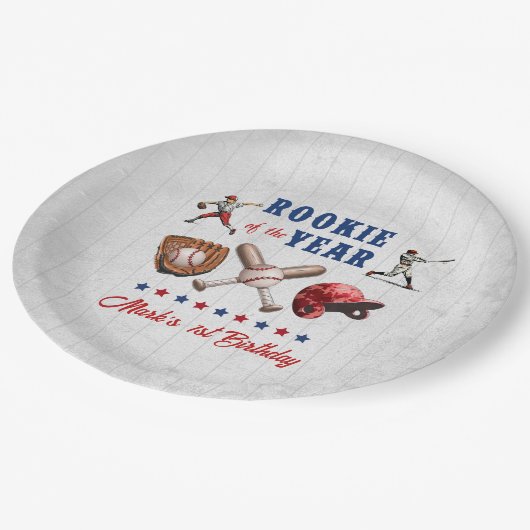 Honkbal Rookie 1e Verjaardag Party Papieren Borden Papieren Bordje (Gekanteld)