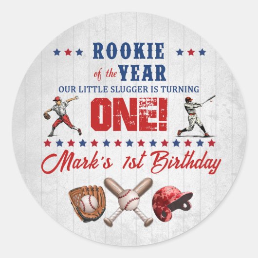Honkbal Rookie 1e Verjaardag Sticker (Voorkant)
