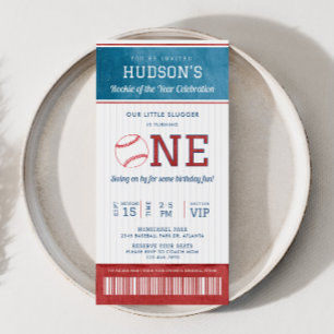 Honkbal Rookie 1e verjaardag ticket uitnodiging