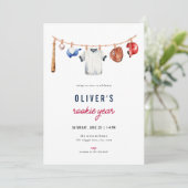 Honkbal Rookie Jaar 1e Verjaardag Uitnodiging (Staand voorkant)