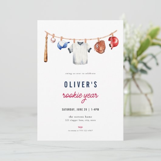 Honkbal Rookie Jaar 1e Verjaardag Uitnodiging (Staand voorkant)