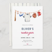 Honkbal Rookie Jaar 1e Verjaardag Uitnodiging (Voorkant / Achterkant)