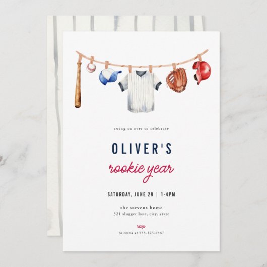 Honkbal Rookie Jaar 1e Verjaardag Uitnodiging (Voorkant / Achterkant)