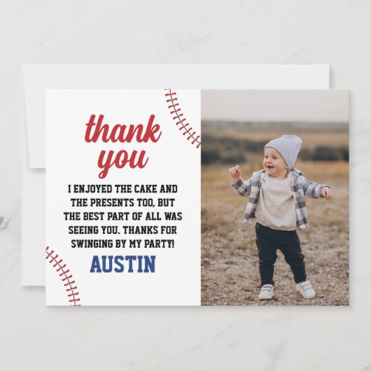 Honkbal Rookie Jaar Jongen 1e Verjaardag Foto Bedankkaart (Voorkant)