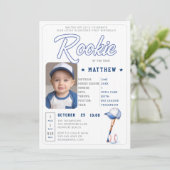 Honkbal Rookie Stats Blue Photo Boy 1st Verjaardag Kaart (Staand voorkant)