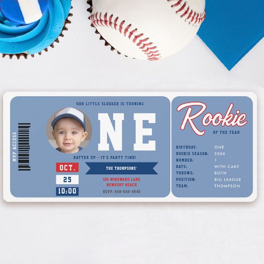 Honkbal Rookie Stats Blue Ticket Boy 1st Birthday Kaart