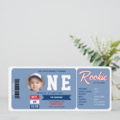 Honkbal Rookie Stats Blue Ticket Boy 1st Birthday Kaart (Staand voorkant)