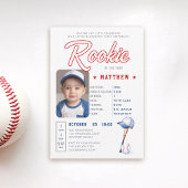 Honkbal Rookie Stats Fun Photo Boy 1st Verjaardag Kaart