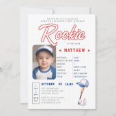 Honkbal Rookie Stats Fun Photo Boy 1st Verjaardag Kaart (Voorkant)