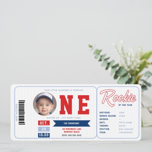 Honkbal Rookie Stats Red Ticket Boy 1e verjaardag Kaart (Staand voorkant)