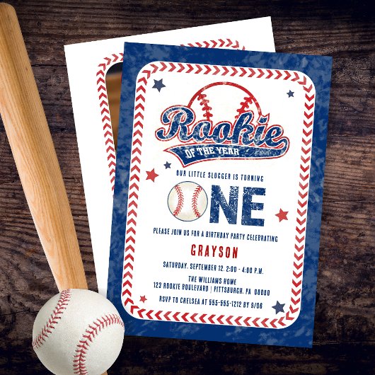 Honkbal Rookie Terug Foto 1e Verjaardagsfeest Kaart
